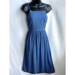 Adeline Los Angeles Blue Polka Dot Dress sz S Fit n Flare Midi Retro Pinup Girl
